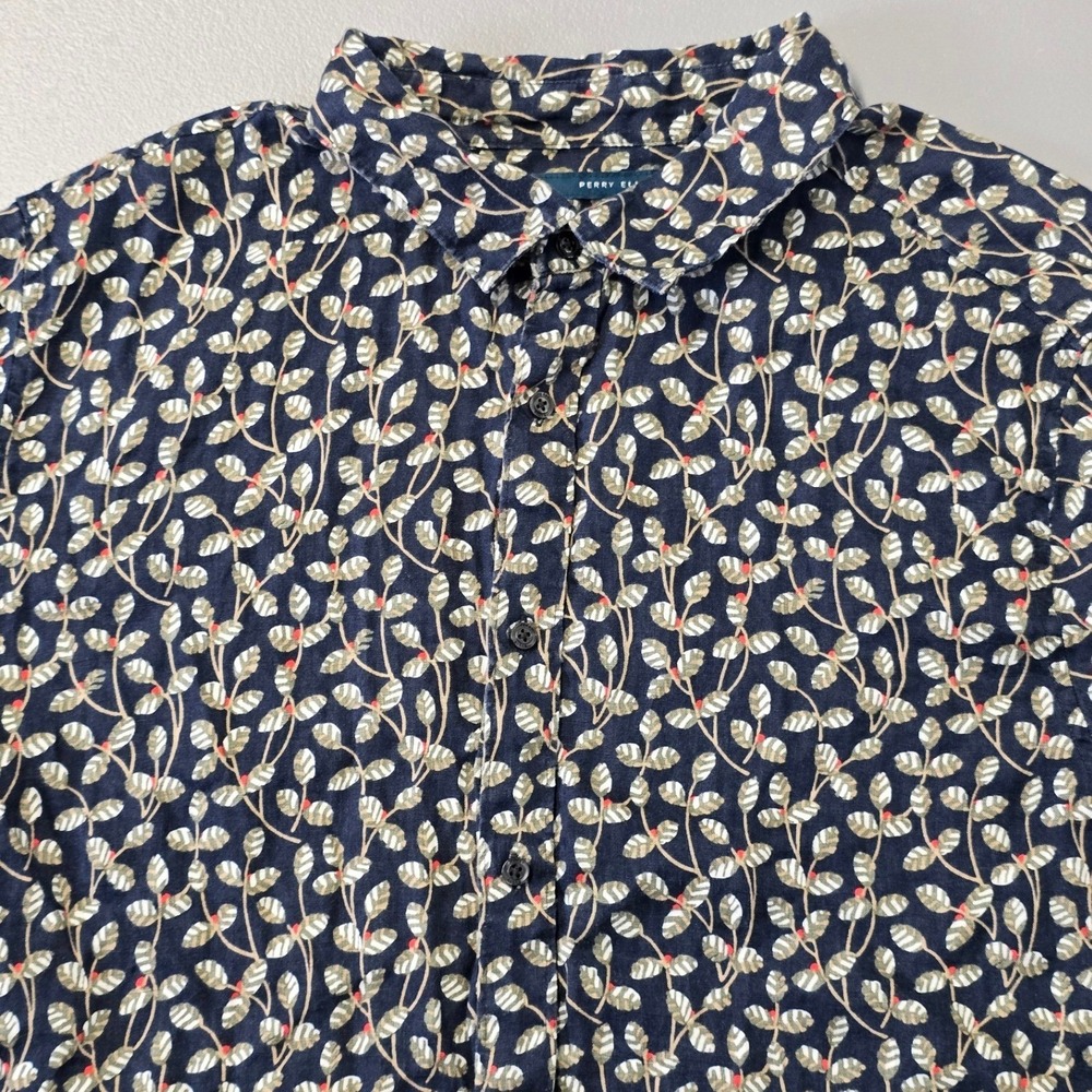 Perry Ellis 100% Linen Shirt Mens 2XL Blue Floral Button Up Short Sleeve Casual - Picture 3 of 10
